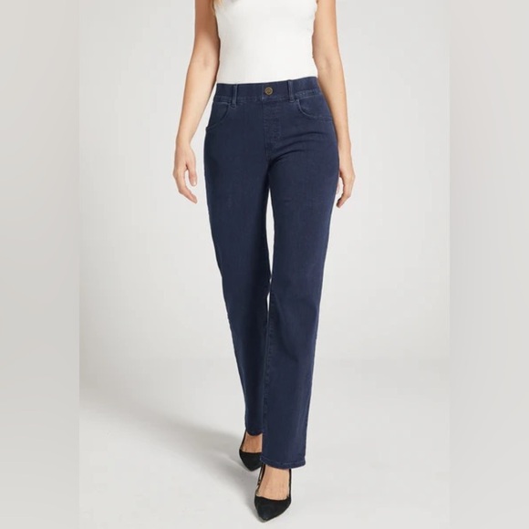 Betabrand | Pull-on Dark Blue Straight-Leg Pants - Picture 1 of 11